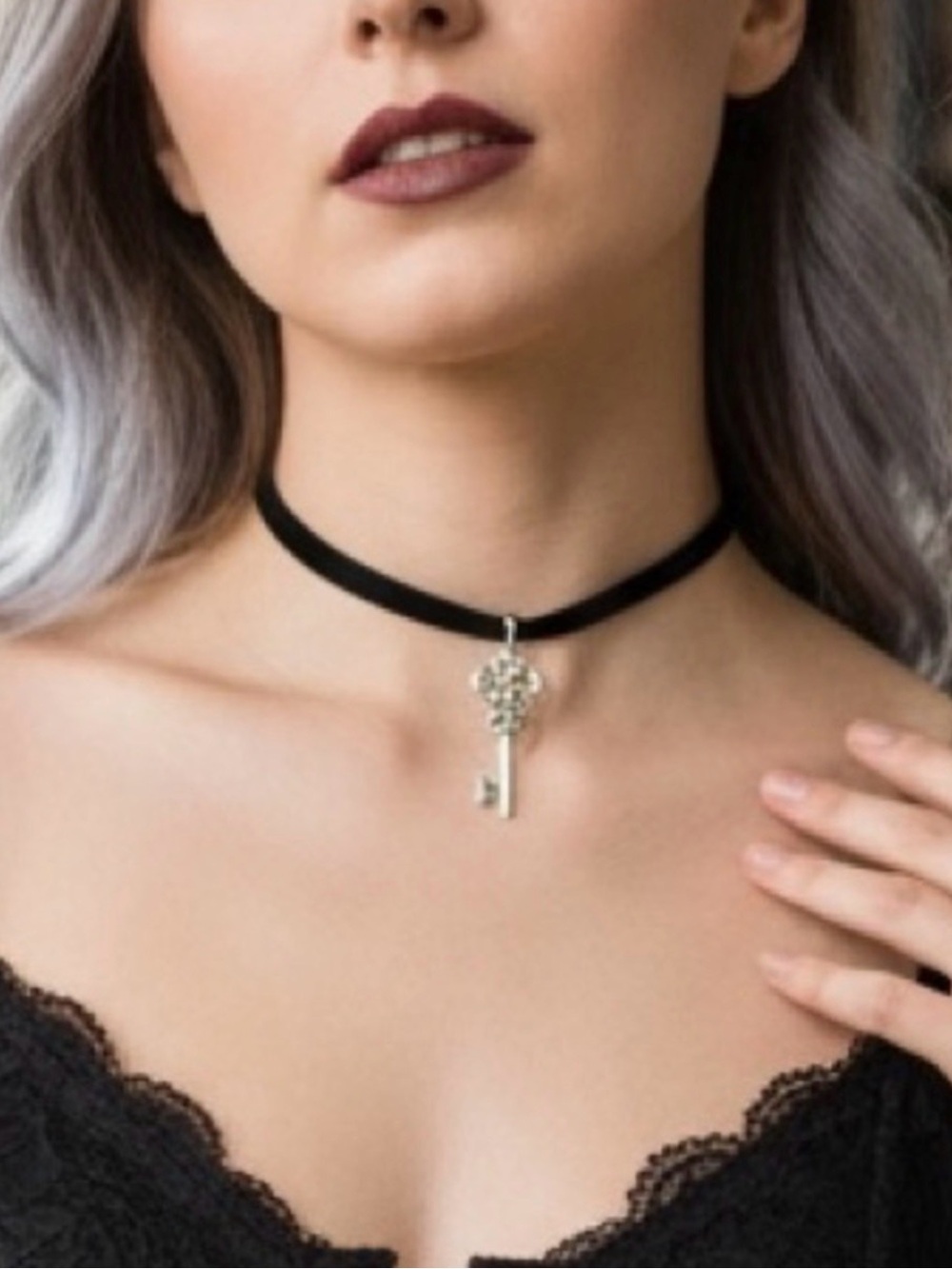 Silver Key charm Choker